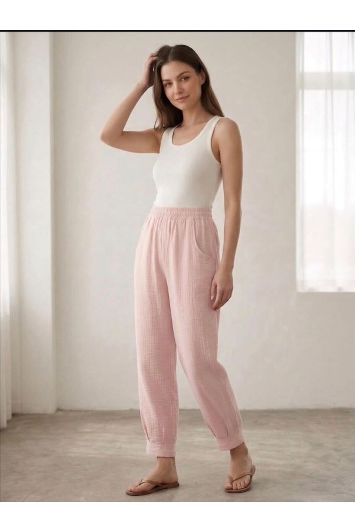Pembe Müslin Cepli Pantolon - Shirosa