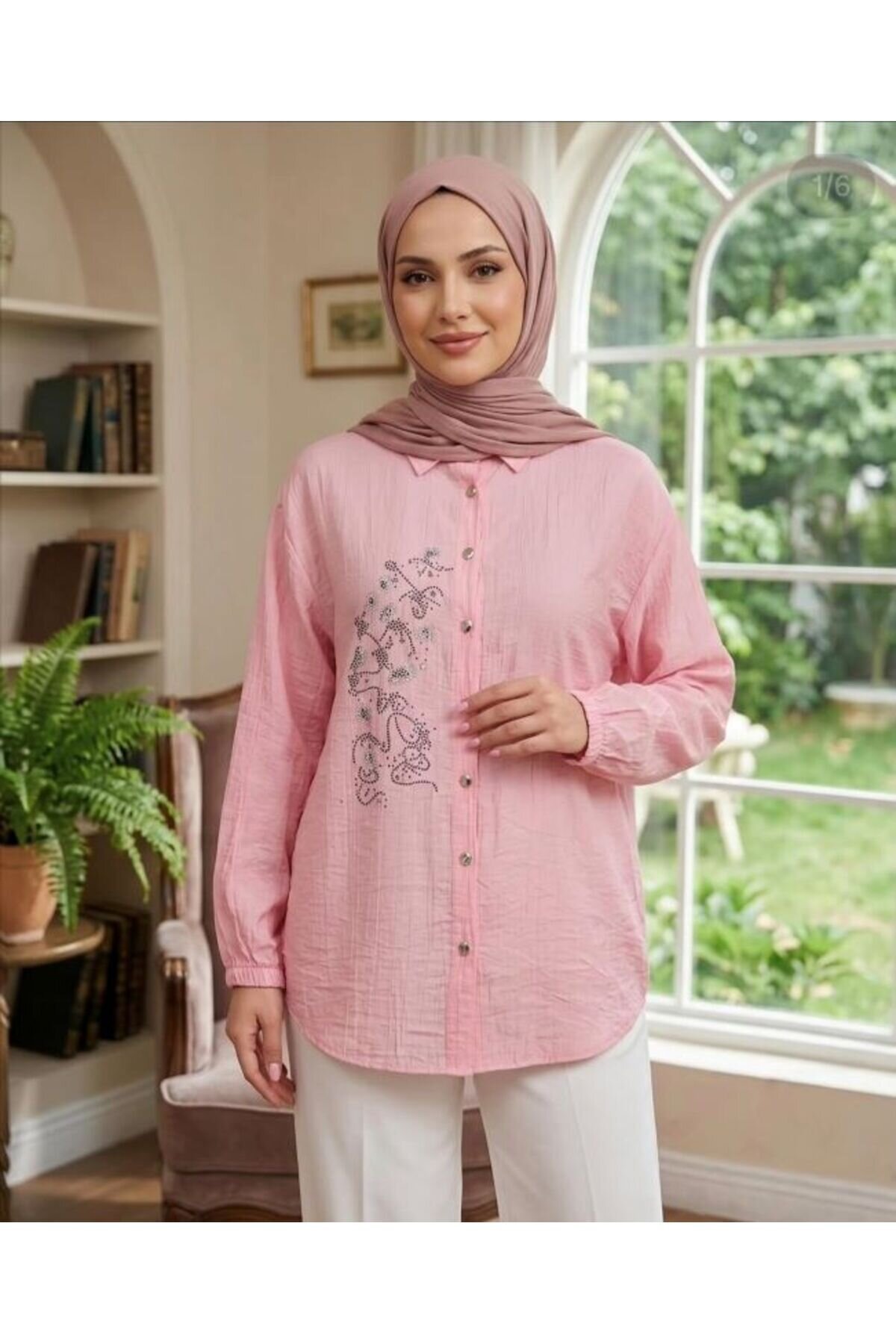 Pembe Taş Detaylı Tunik - Shirosa