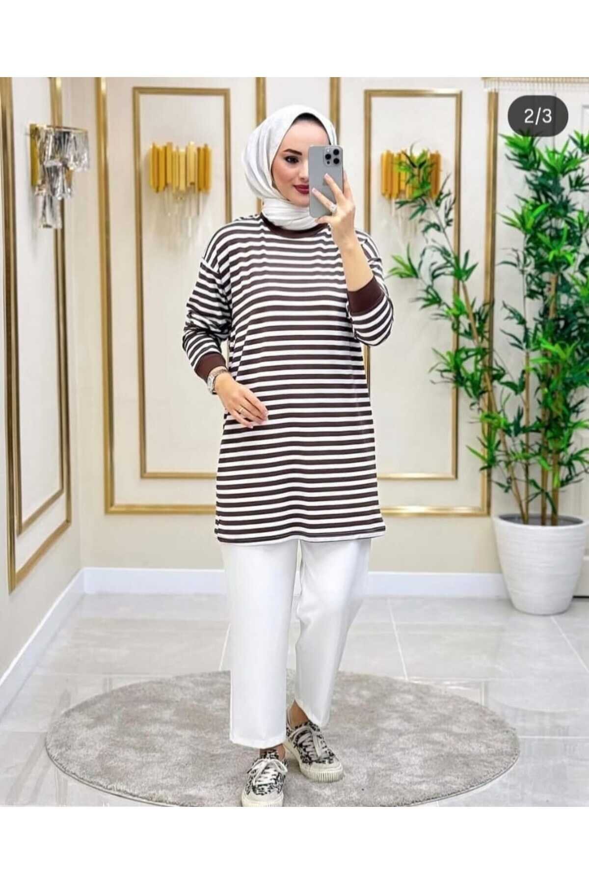 Siyah Çizgili Penye Tunik - Shirosa