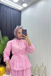Pembe Fisto Dantel Astarlı İkili Takım