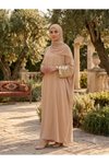Camel 40-52 Beden Kolları Aksesuar Detaylı Elbise Ferace