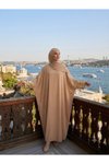 Camel 40-52 Beden Kolları Aksesuar Detaylı Elbise Ferace