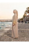 Camel 40-52 Beden Kolları Aksesuar Detaylı Elbise Ferace