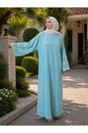 Mint Üç Şerit Aksesuar Detaylı Salaş Kloş Elbise