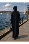 Siyah Salaş Kesim Fermuarlı Pulpayet Detaylı Ferace