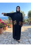 Siyah Salaş Kesim Pulpayet Detaylı Fermuarlı Ferace