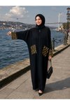 Siyah Salaş Kesim Pulpayet Detaylı Fermuarlı Ferace