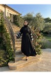 Siyah Salaş Kloş Üç Şerit Aksesuar Detaylı Elbise