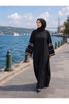 Siyah Salaş Kloş Üç Şerit Aksesuar Detaylı Elbise