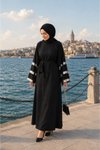 Siyah Salaş Kloş Üç Şerit Aksesuar Detaylı Elbise