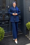 Koyu Mavi Denim Fermuarlı İkili Takım