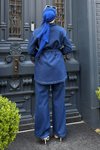 Koyu Mavi Denim Fermuarlı İkili Takım