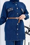 Koyu Mavi Denim Taş Cepli Takım