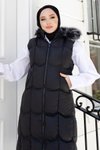 Siyah Uzun Kapitone Şişme Yelek