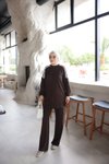 Kahverengi Şerit Detaylı Oversize Rahat Eşofman Takımı