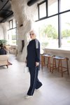 Lacivert Oversize Şerit Detaylı Rahat İkili Takım