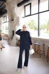 Lacivert Oversize Şerit Detaylı Rahat İkili Takım