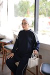Lacivert Oversize Şerit Detaylı Rahat İkili Takım