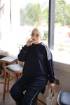 Lacivert Oversize Şerit Detaylı Rahat İkili Takım
