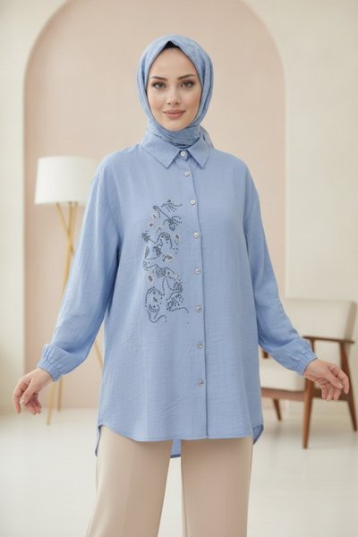 Mavi Taş Detaylı Tunik