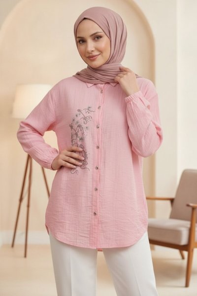 Stone-Detailed Tunic - Pink