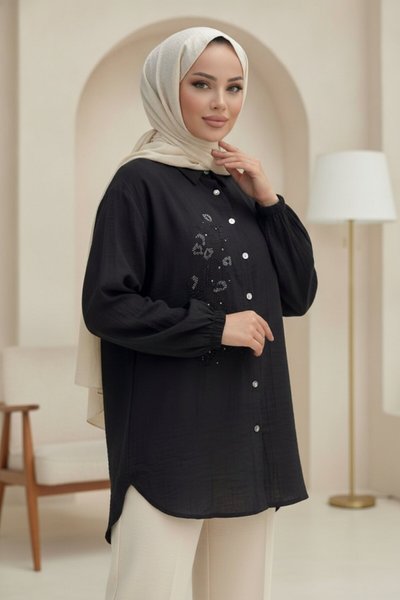 Siyah Taş Detaylı Tunik