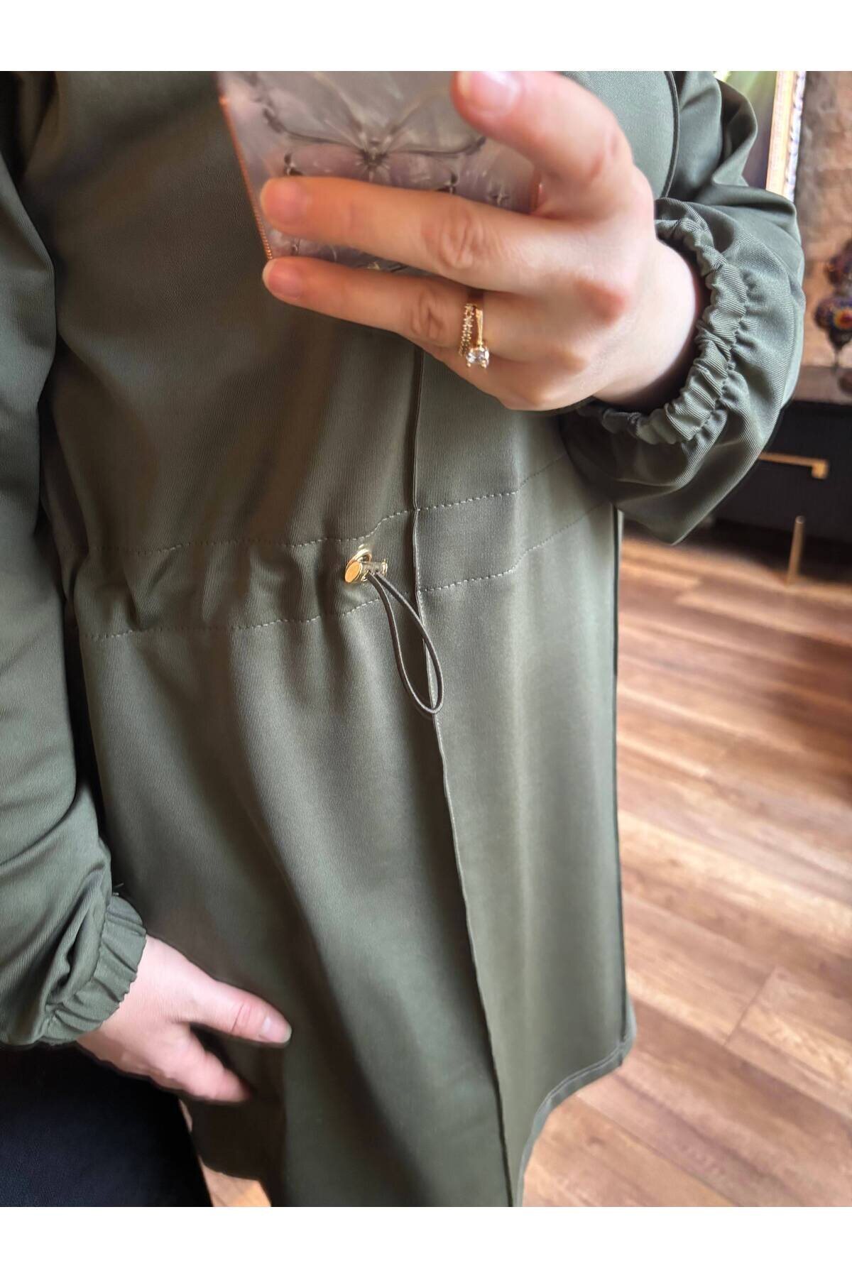 Scuba Fabric Half-Placket Zipped Tracksuit Set - Khaki - Wovi