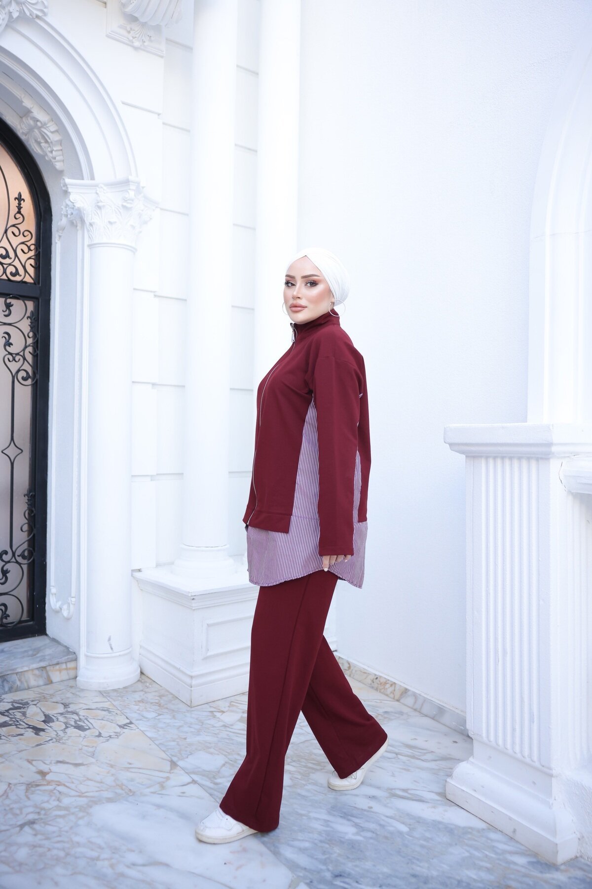 Bordo Fermuarlı İkili Eşofman Takımı - Wovi Moda
