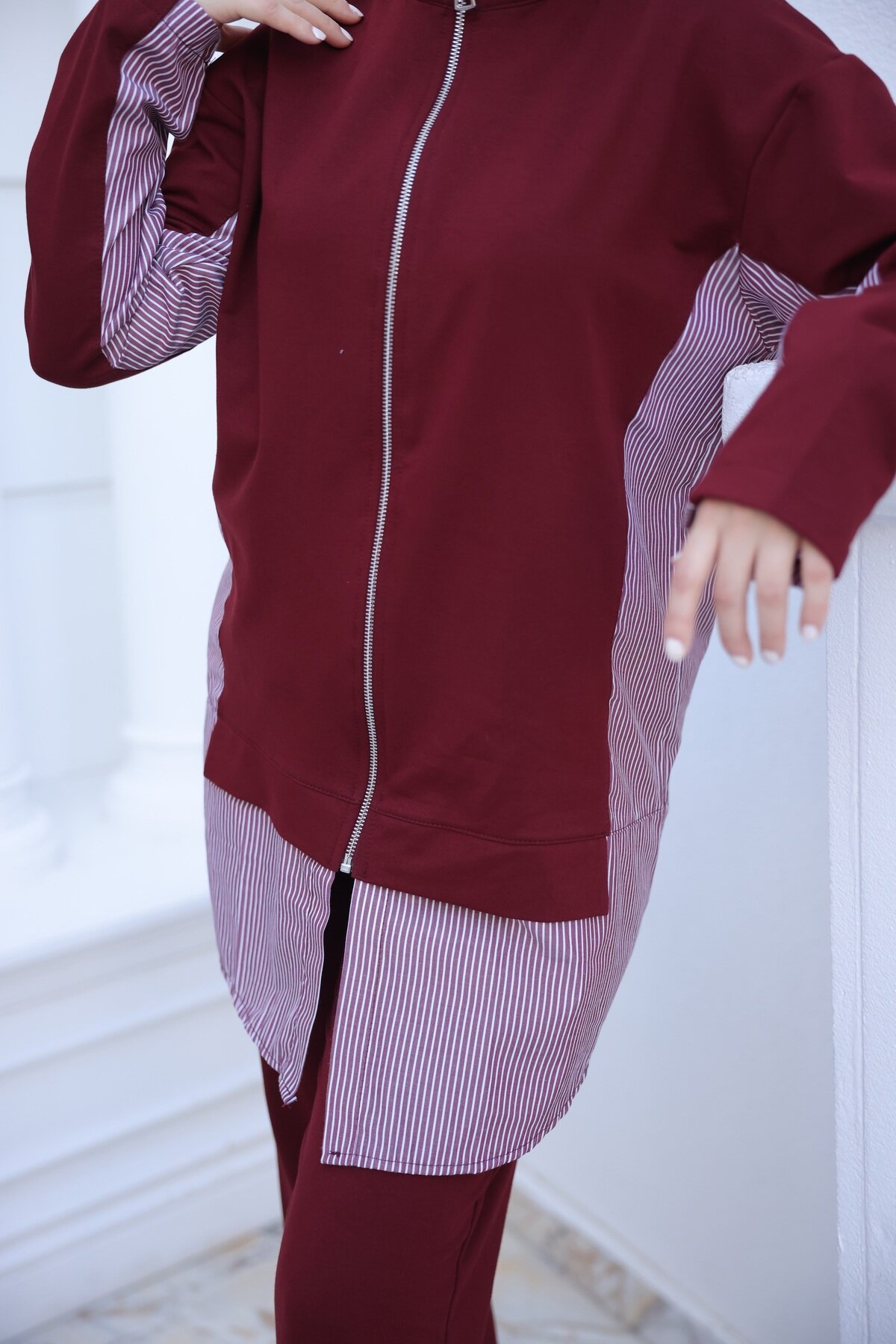 Bordo Fermuarlı İkili Eşofman Takımı - Wovi Moda