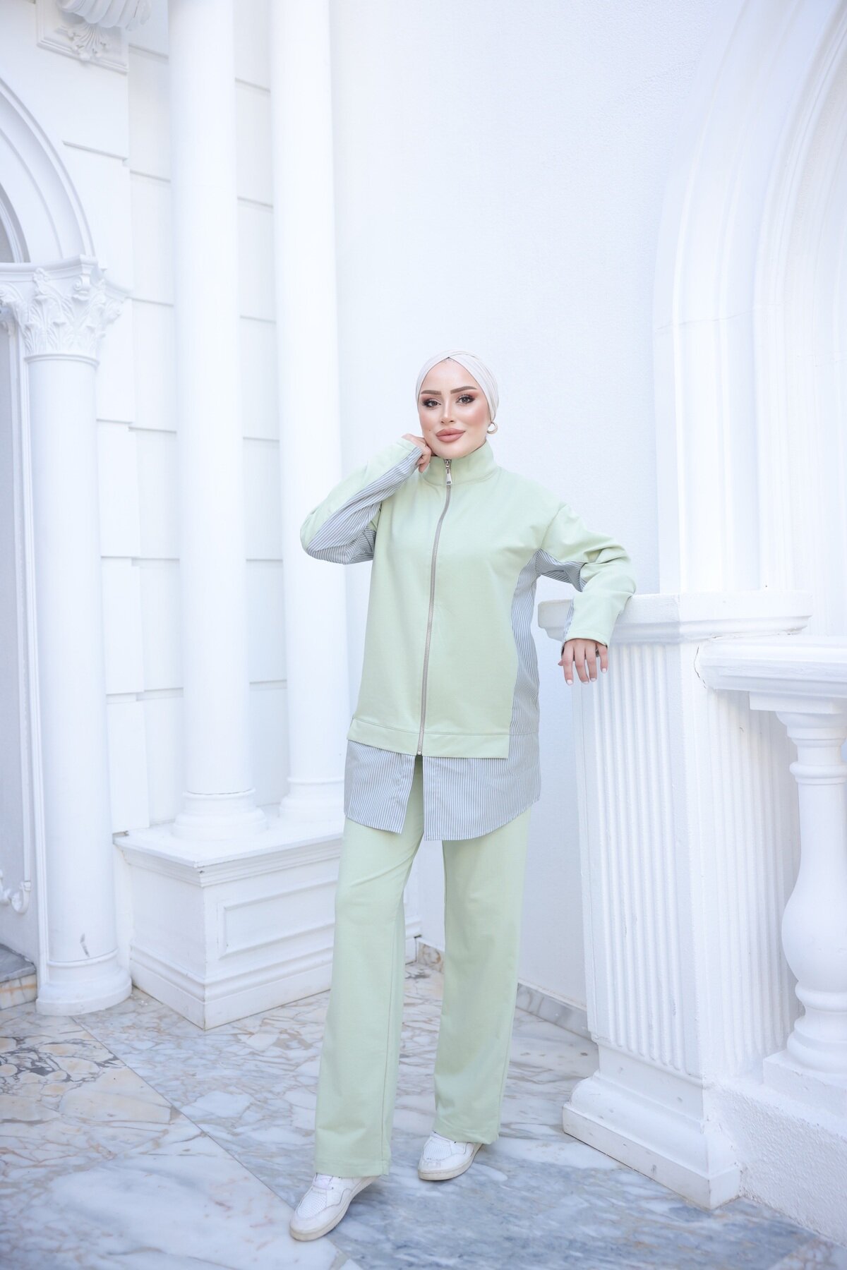 Çağla Yeşili İkili Fermuarlı Eşofman Takımı - Wovi Moda