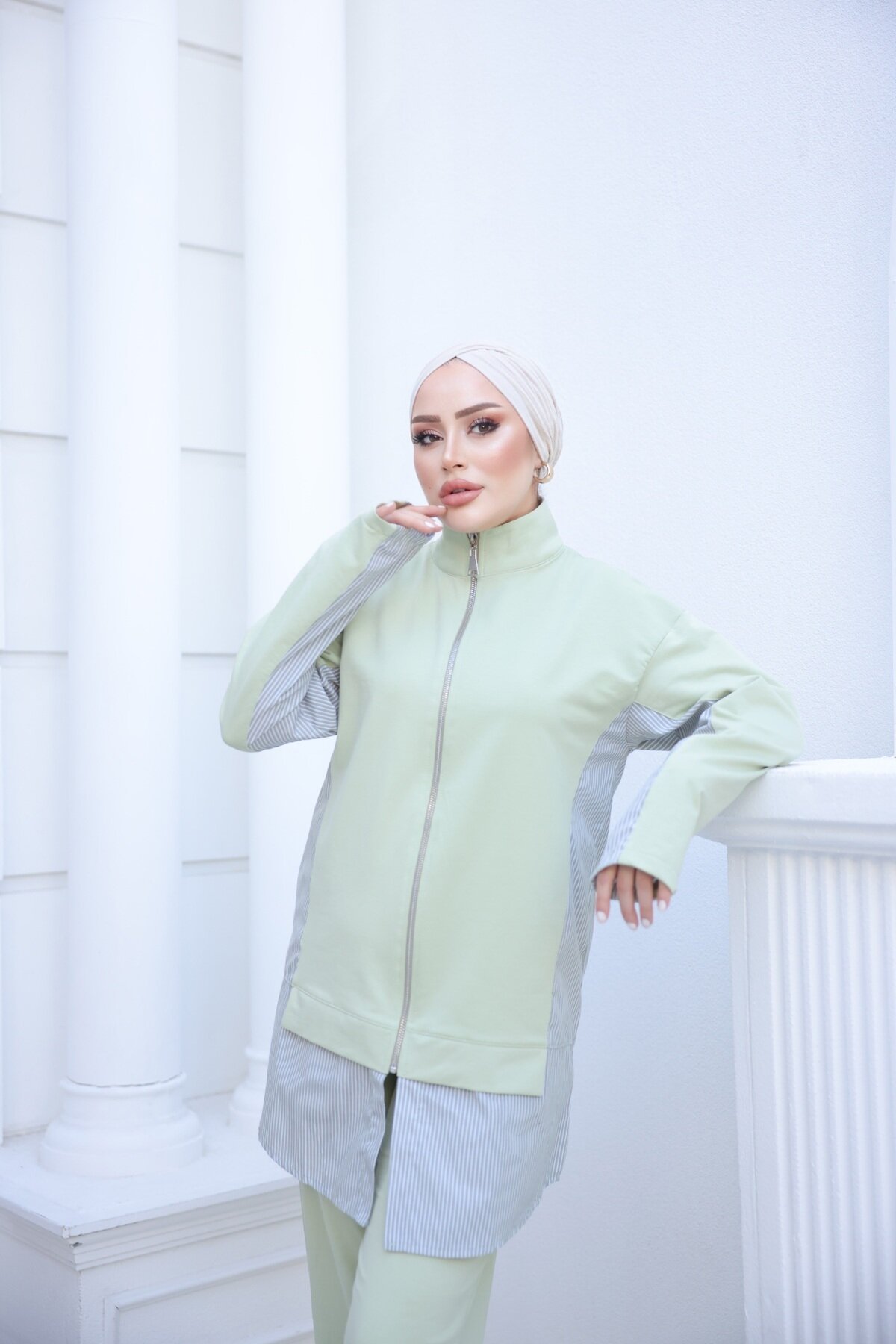 Çağla Yeşili İkili Fermuarlı Eşofman Takımı - Wovi Moda