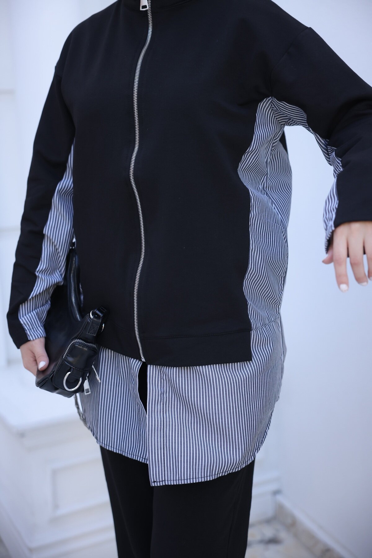 Siyah Fermuarlı İkili Eşofman - Wovi Moda