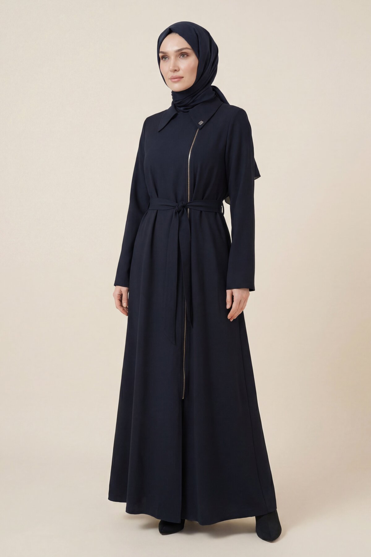 Notch Lapel Abaya - Navy Blue - Beyza