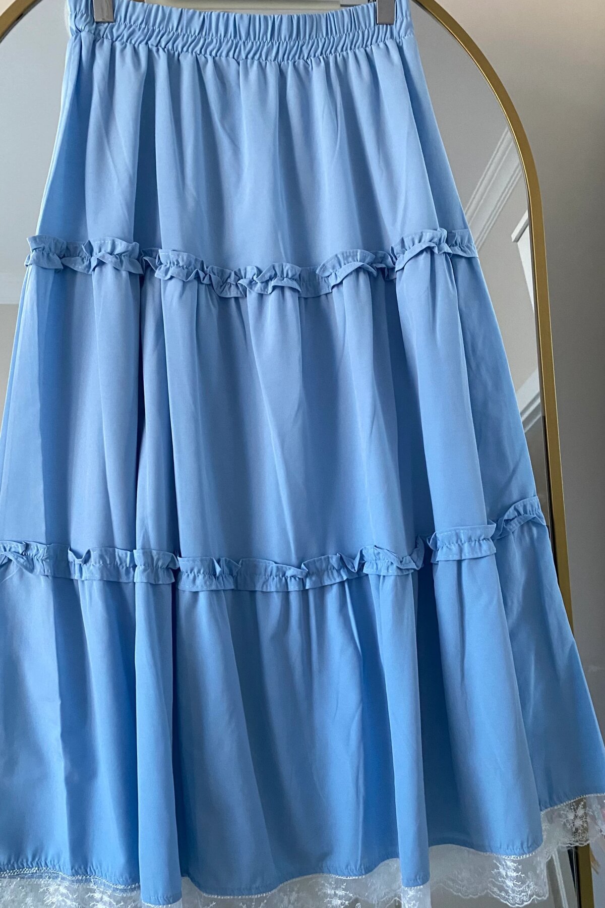 Bebe Mavisi Fırfırlı Dantel Detaylı Lastikli Etek - Dimar Butik