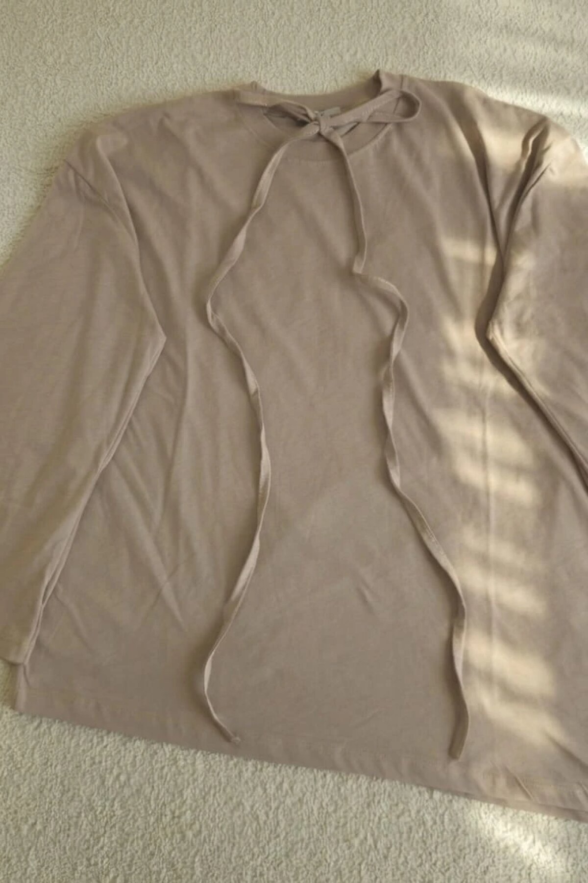 Bej Suprem Penye Asimetrik Bağcıklı Tunik - Dimar Butik