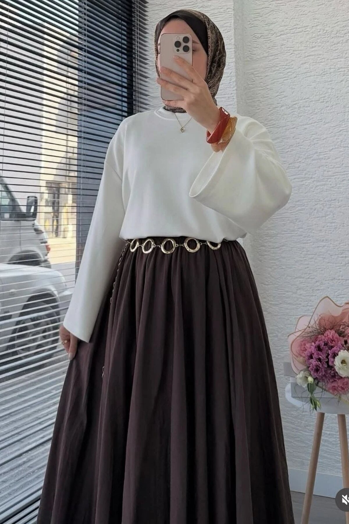 Beyaz Asimetrik Bağcıklı Suprem Penye Tunik - Dimar Butik