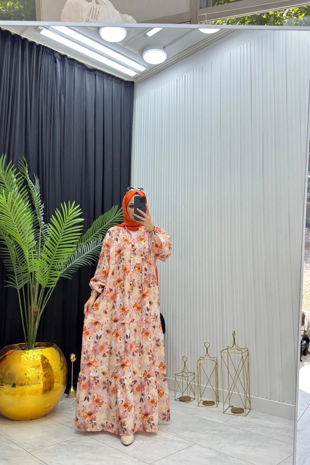 Çok Renkli Çiçek Desenli Bahar Elbise - Dimar Butik