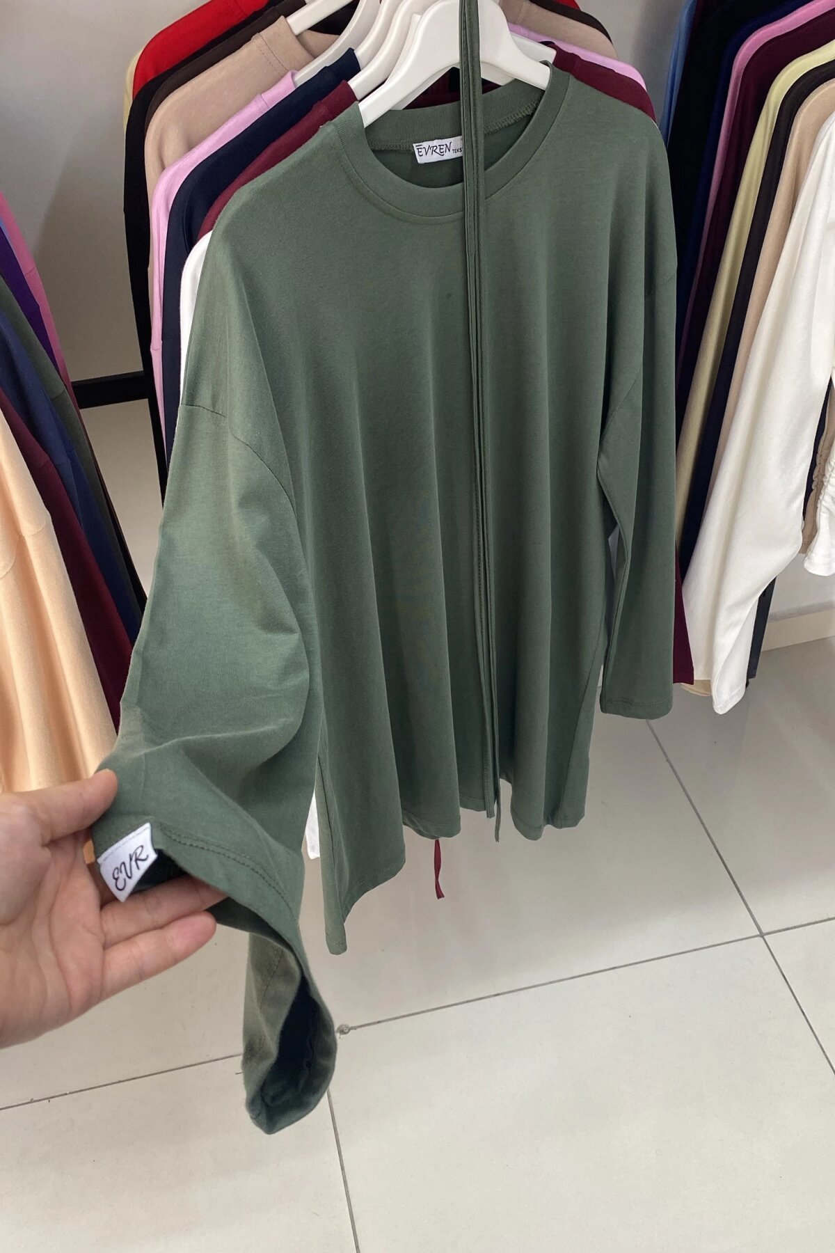 تونيك خاكي قطن سوبريم بتصميم غير متماثل وأربطة - Dimar Butik