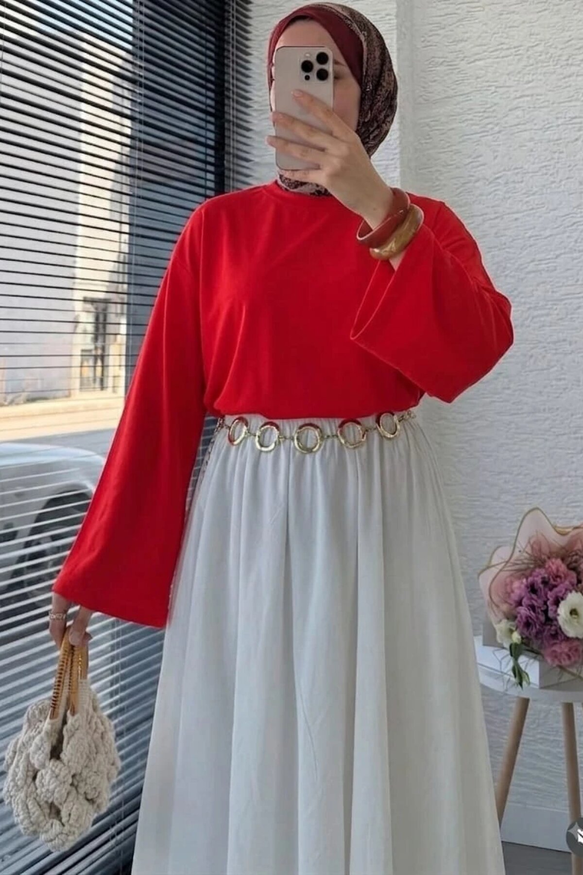 بودي محتشم أحمر سوبريم سادة قصة مستقيمة - Dimar Butik