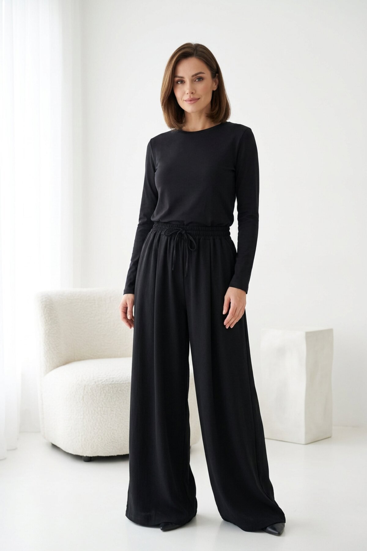Siyah Lina İthal Keten Pantolon Etek - Dimar Butik