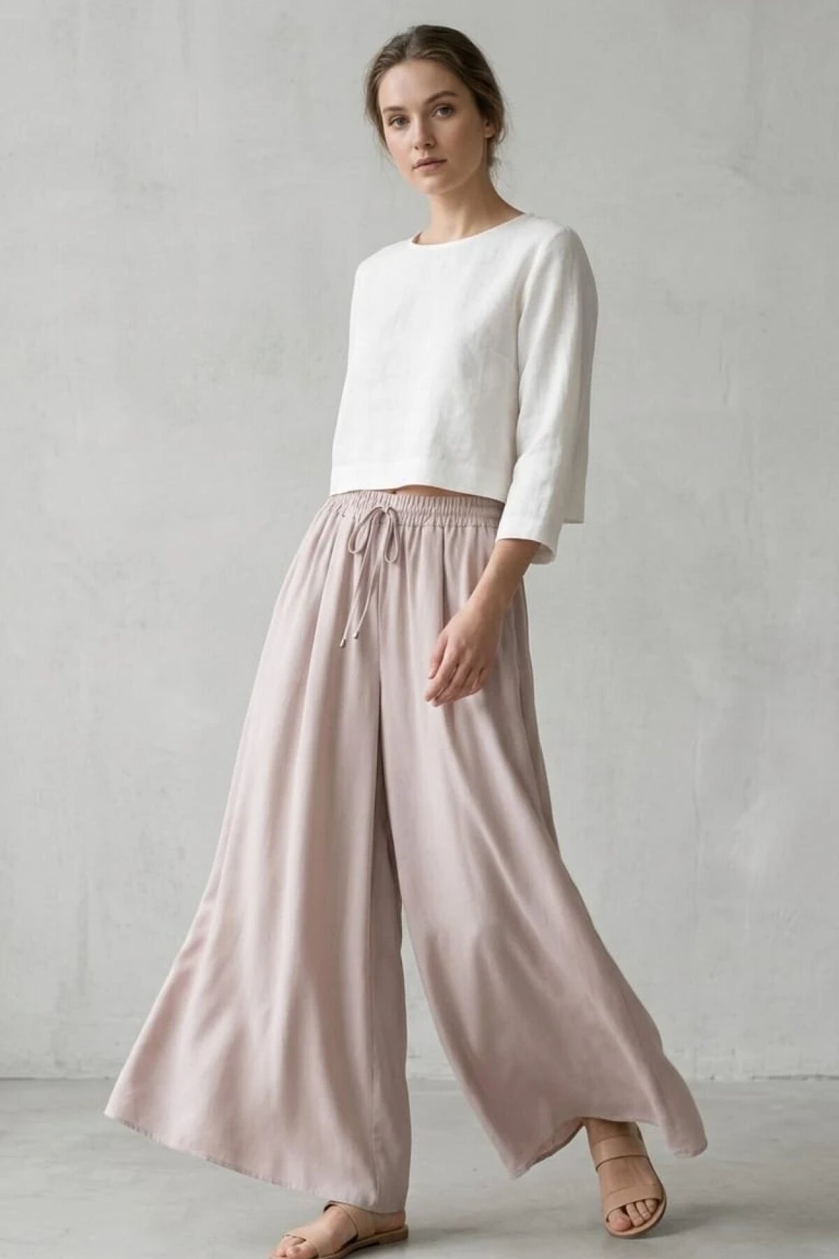 Lina Imported Linen Culottes - Stone - Dimar Butik