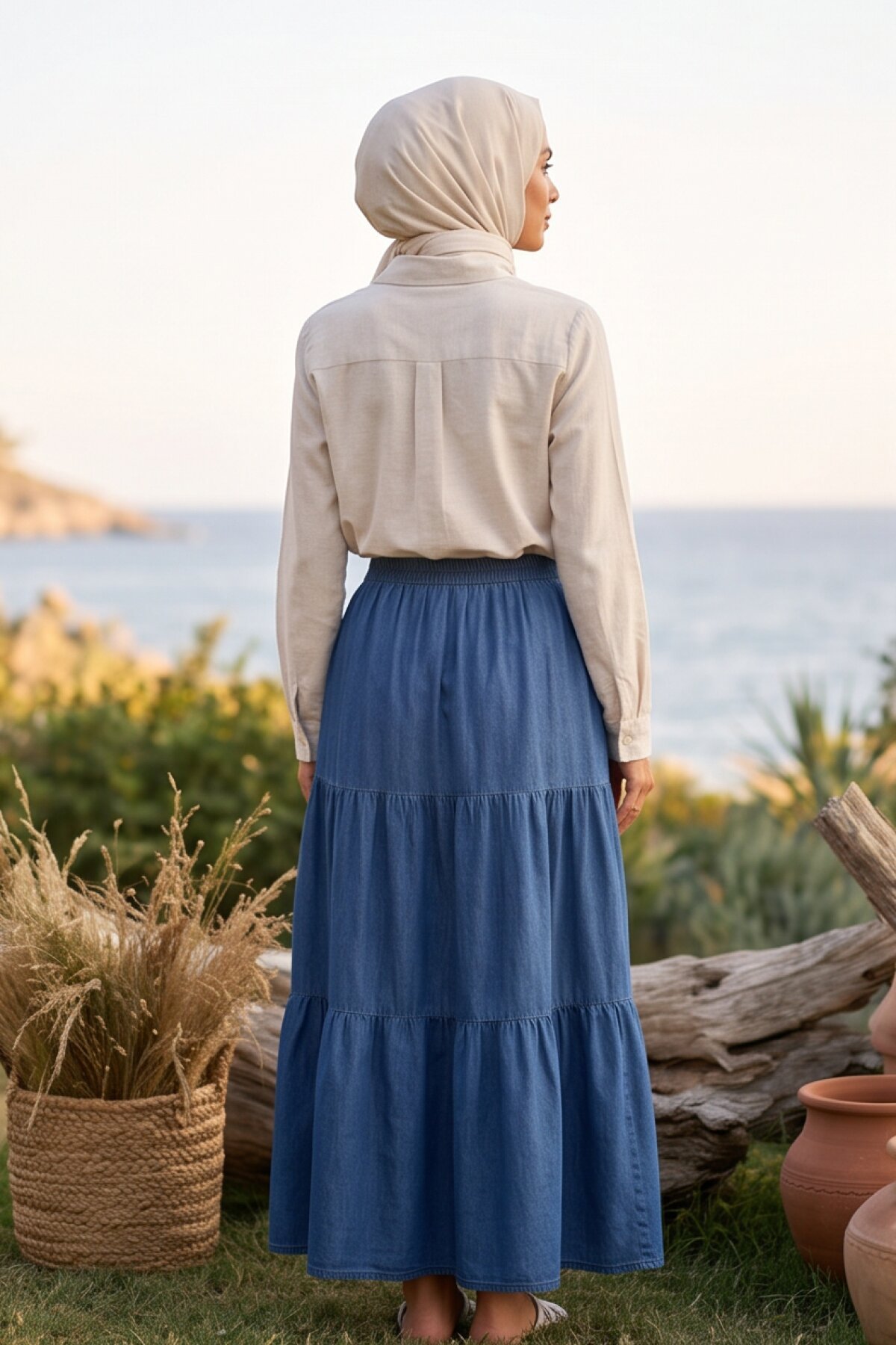 100% Cotton Denim Skirt - Blue - EREN STYLE