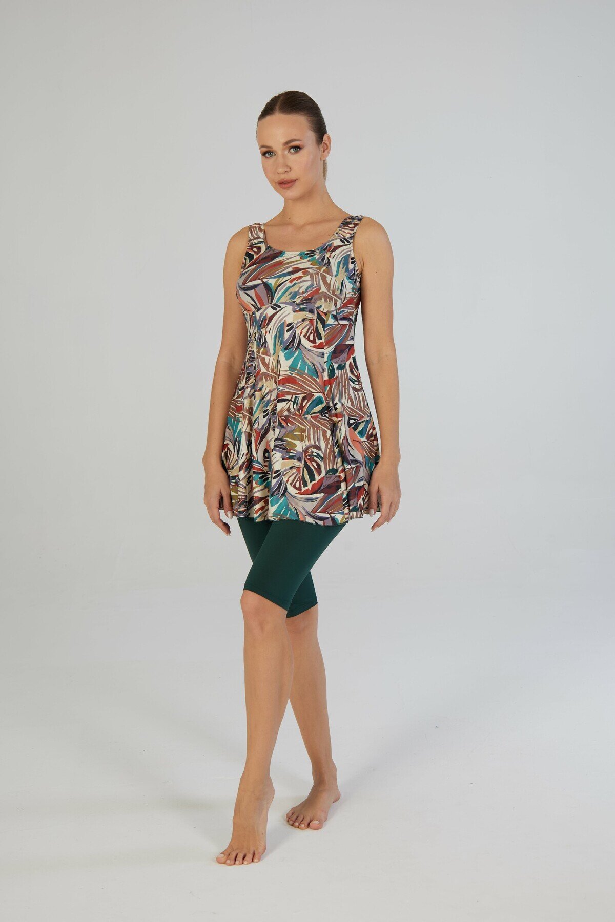 Leafy Pattern Strappy Tights Half-Coverage Swimsuit - Multi-colored - ESTİVA