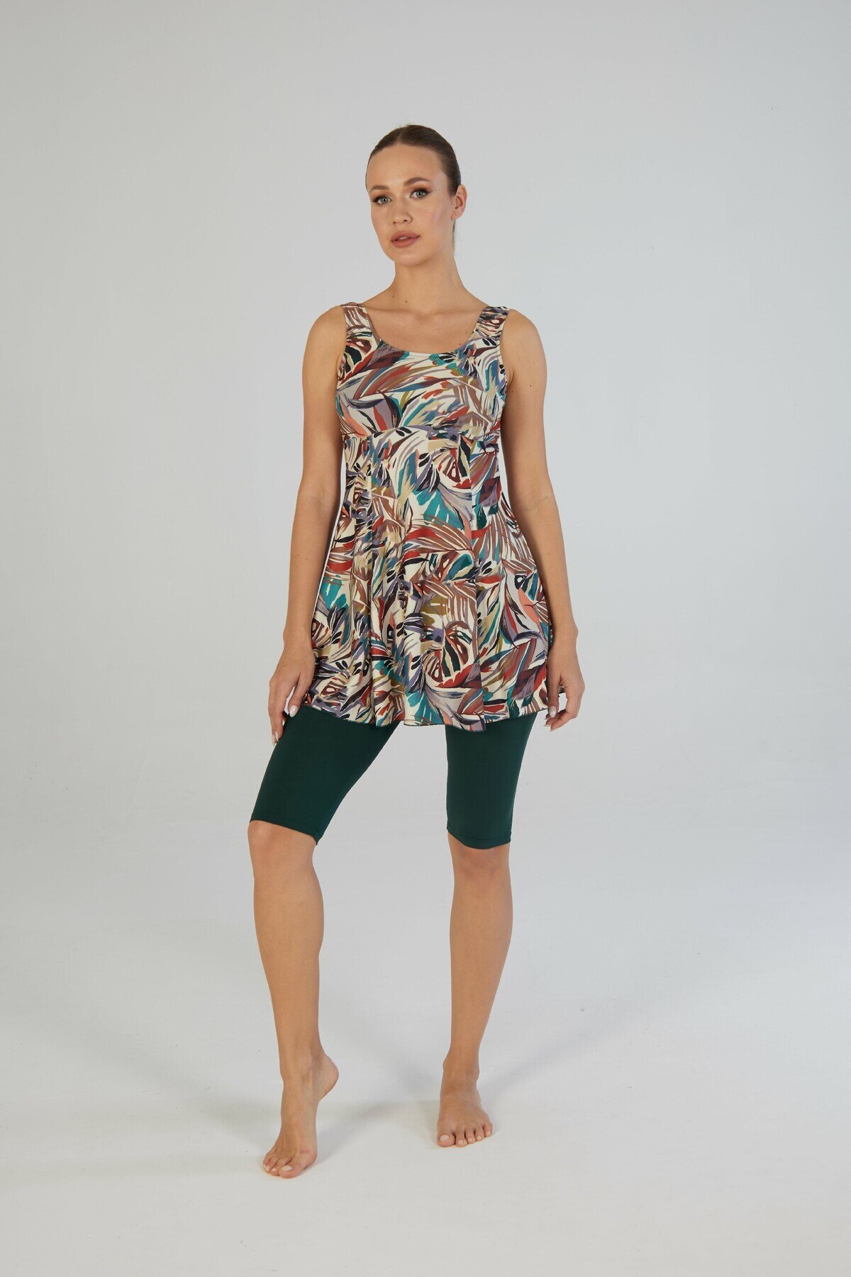Leafy Pattern Strappy Tights Half-Coverage Swimsuit - Multi-colored - ESTİVA