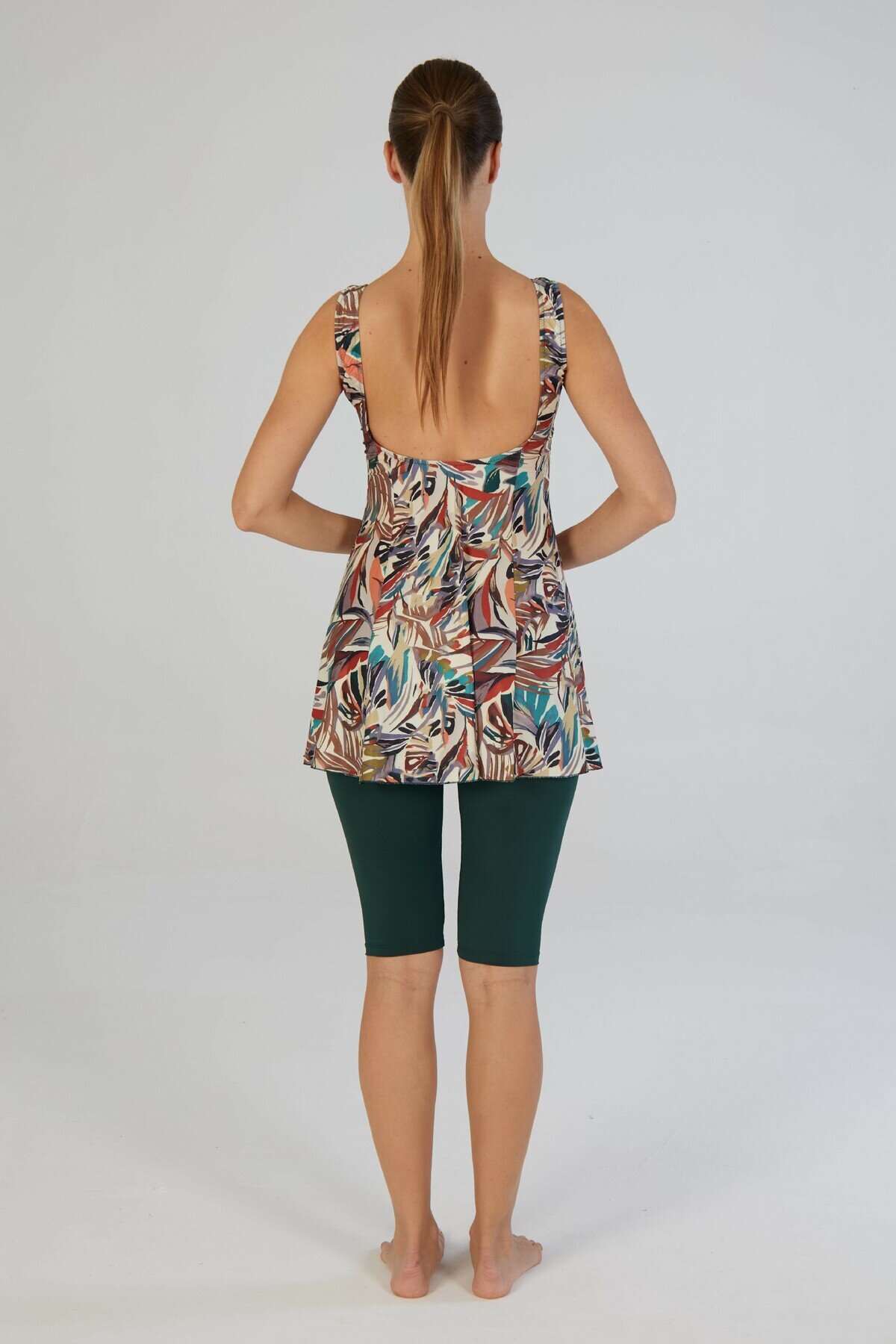 Leafy Pattern Strappy Tights Half-Coverage Swimsuit - Multi-colored - ESTİVA