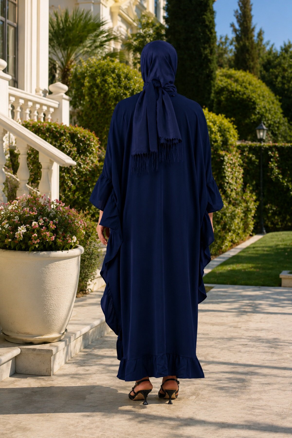 Plus Size Ruffle-Side Abaya Dress - Navy Blue - Fzd Filizzade