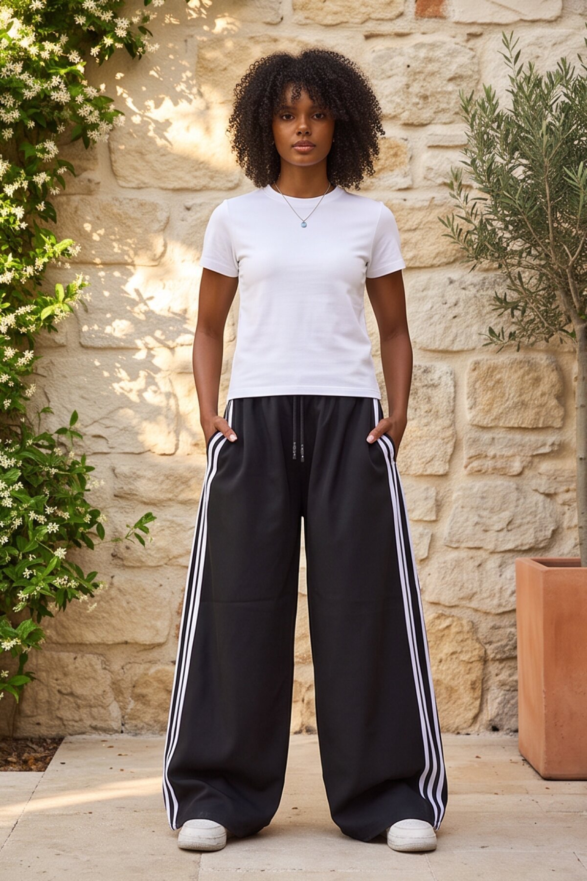 Siyah Bol Baggy Şerit Detaylı Pantolon - Mexico Superblue