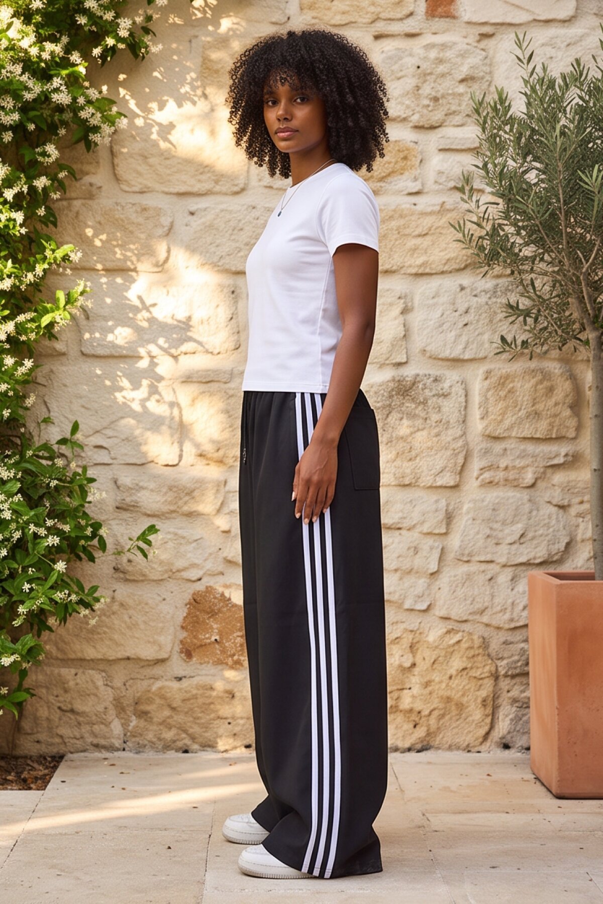 Siyah Bol Baggy Şerit Detaylı Pantolon - Mexico Superblue