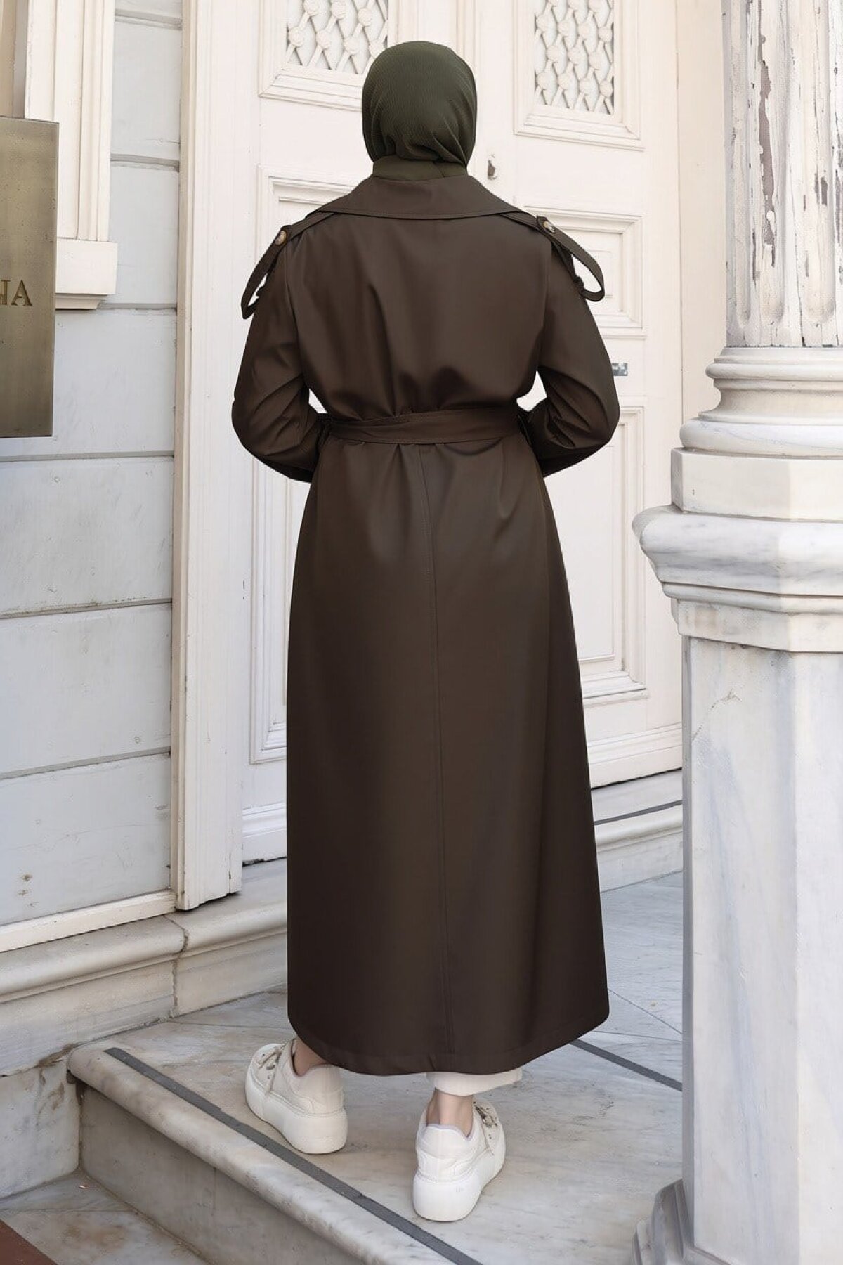 Long Double-Breasted Belted Trench Coat - Khaki - Misskayle