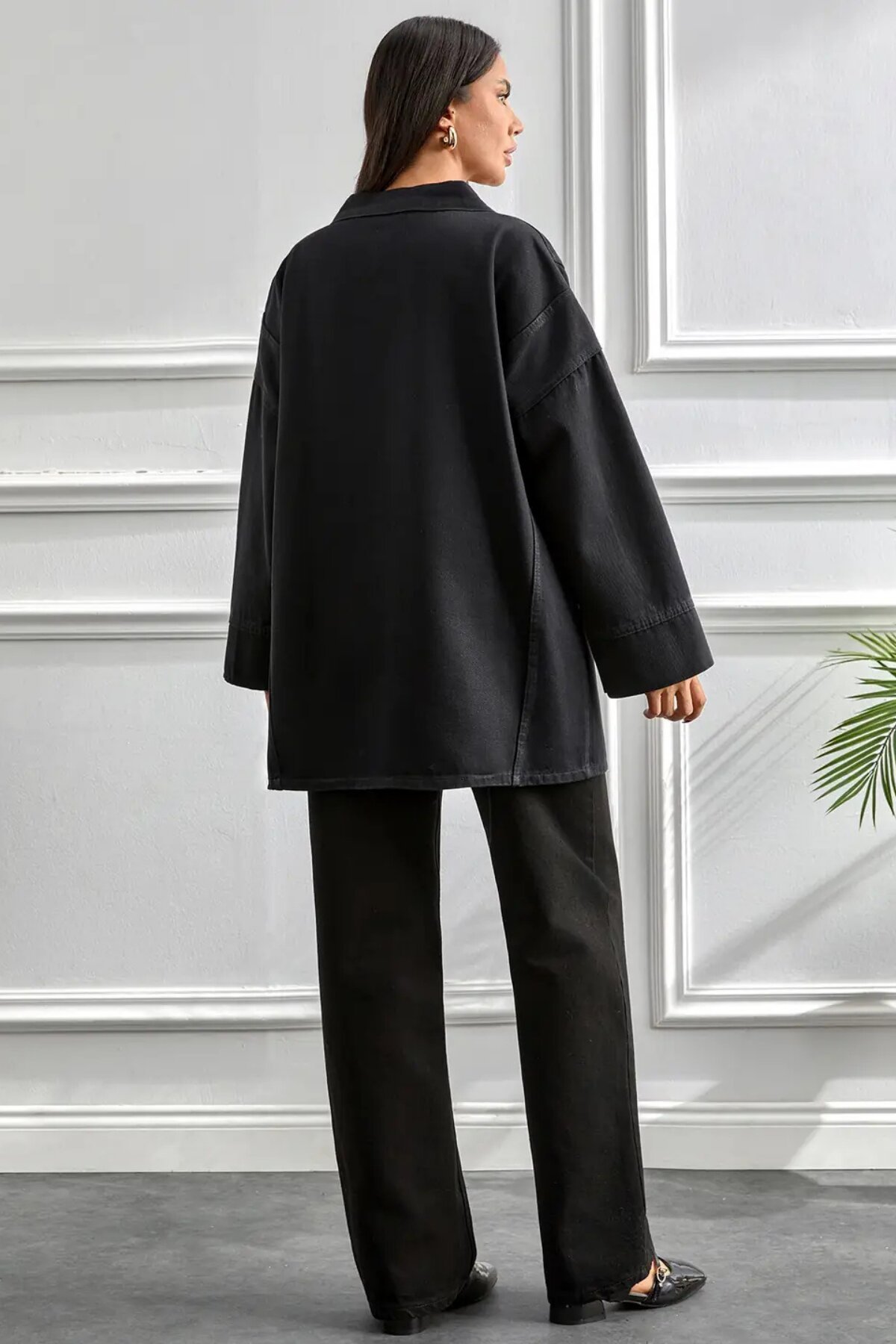 Oversize Kimono Cut Belted Pocketed Jacket - Dark - Misskayle